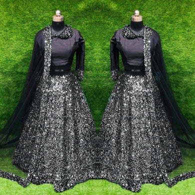 Grey Fully Sequins Velvet Party Wear Lehenga Choli